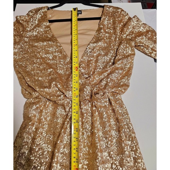 Alloy Apparel Plunge Gold "L" sequence dress. Mini - Picture 7 of 8